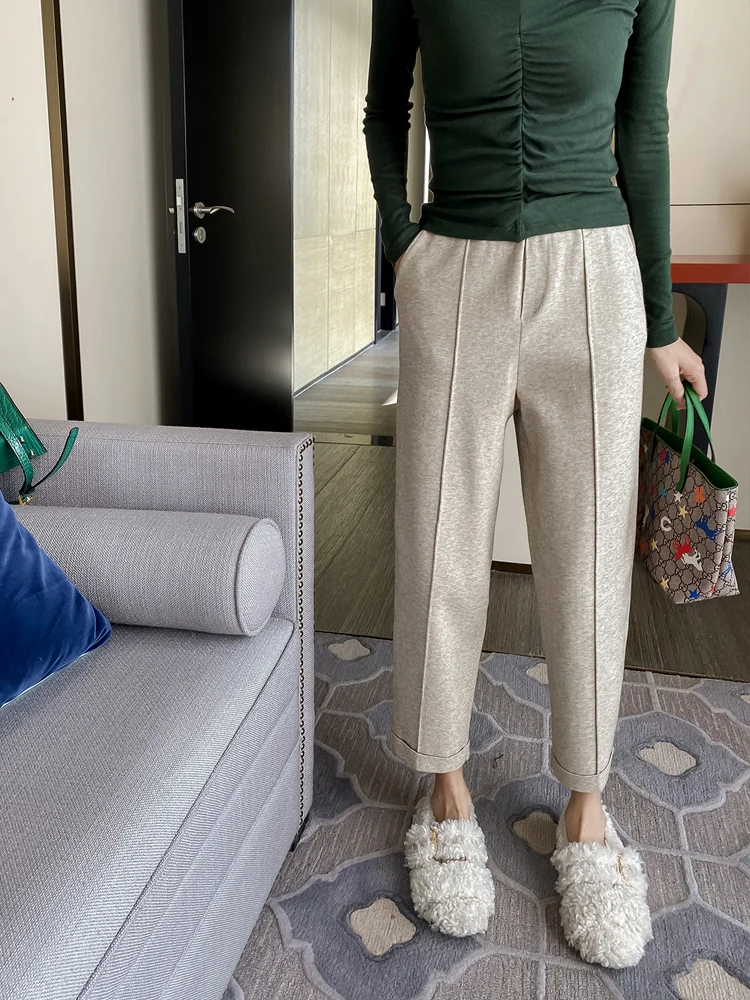

Zhang ei Knitted andmother Pants High Waist Thiened Fce Long Straight Leg Casual Pants for Women Winter Collection