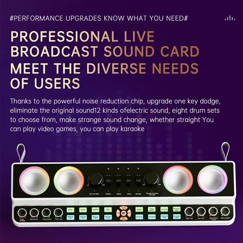

Wireless Mic Live Sound Card With Speaker Live Sound Mixer/ Voice Changer/Audio Mixer For Streaming/Gaming /Singing Tiktok