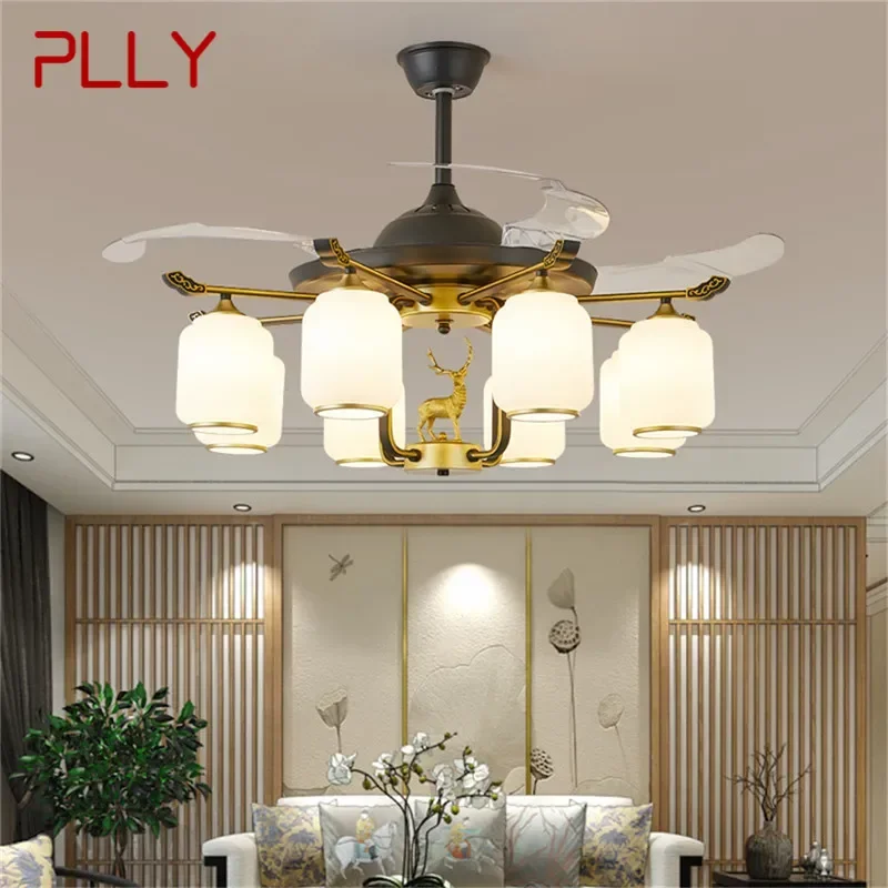 

PLLY Modern Stealth Fan Light Luxury Living Room Restaurant Bedroom Ceiling Fan Light Remote LED Electric Fan Light