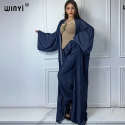 WINYI Africa fashion 2 piece sets women outfit kimonos Women maxi Cardigan pant sets Hot drilling denim suit