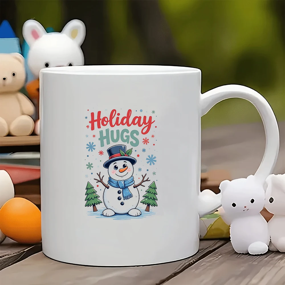 

11oz Mug + Cartoon Snowman Christmas Cup + Festive Greetings Christmas Gift Kids Cup Family Office Coffee Companion