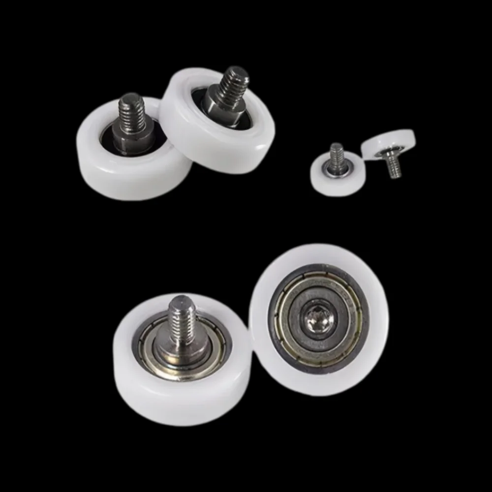 POM rubber coated bearings with stainless steel screws, shafts, rollers, and pulleys wrapped in plastic hard rubber wheels