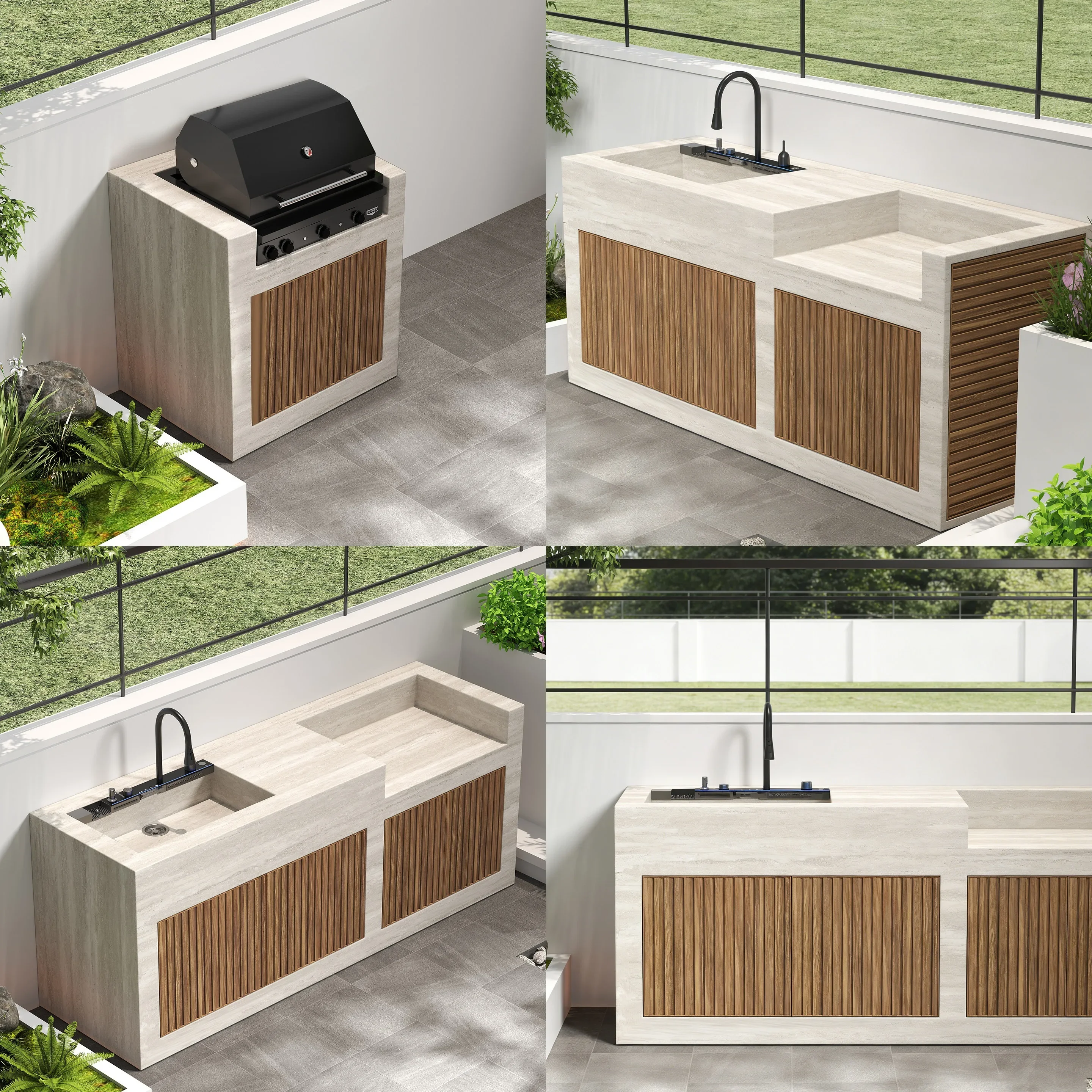 sBc Slate Column Outdoor Washbasin Sink with Mop Pool Integrated High-End Custom Villa Barbecue Sink