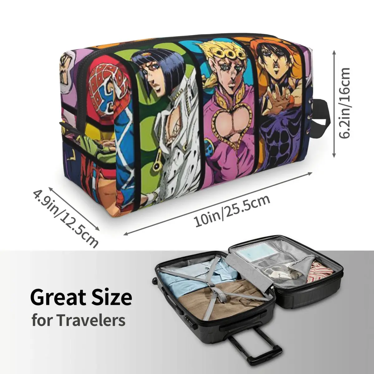 Jojo's Bizarre Adventure Logo Japan Anime Manga Makeup Bag Cosmetic Storage Dopp Kit Toiletry Cosmetic Bag for Women Beauty