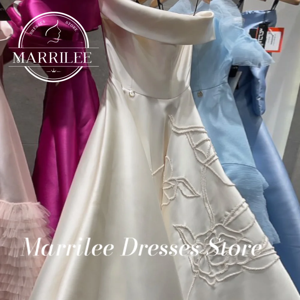 Marrilee-vestidos de mujer personalizados, sin mangas, Color sólido, hasta el tobillo, sin tirantes, corte en A, cola de barrido de satén, para ocasiones especiales