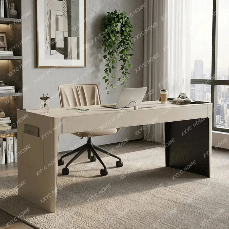 XXTravertine rock slab desk  modern minimalist saddle leather living room desk home master bedroom computer desk