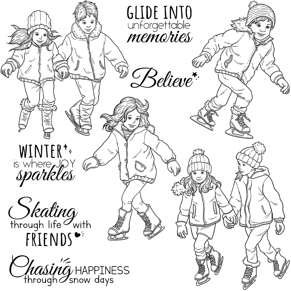Mangocraft Playing Skating Kid In Winter Days Clear Stamps DIY Scrapbooking Supplies Silicone Stamp For Card Making Albums Decor