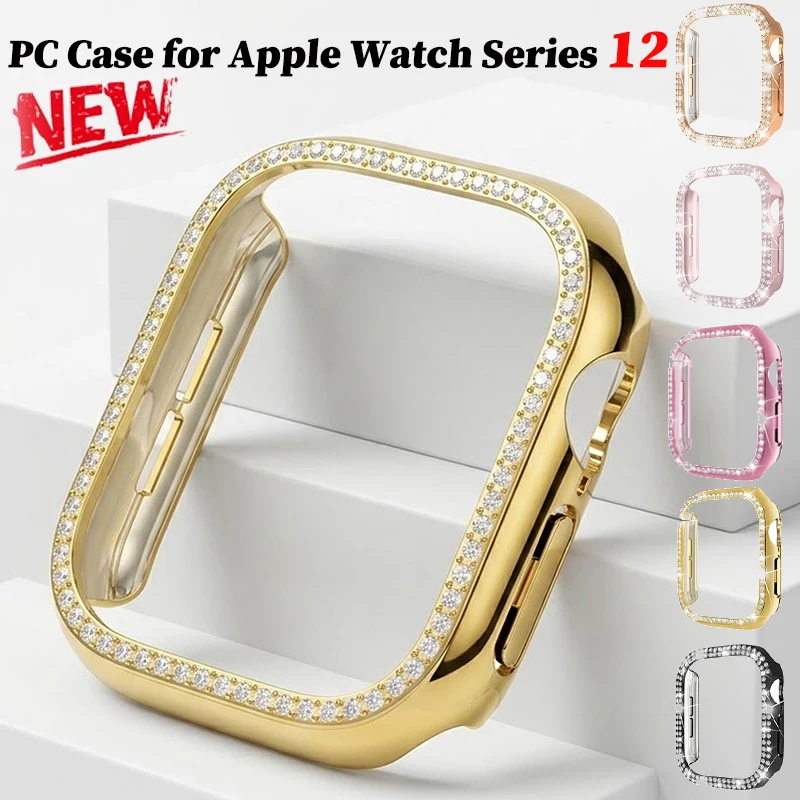 Bling Diamond PC Cover for Apple Watch 12 Case 46mm 42mm Hollow-Out Bumper Protector for iWatch Series 12 Accessories