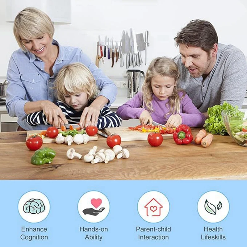 ABNO-ชุด Kitchenknife สําหรับเด็ก มีดไม้และพลาสติก เขียง ที่ปอกรูปตัว Y มีดริ้วรอย ส้อมผลไม้