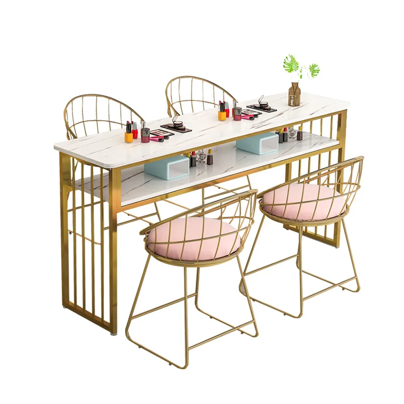 

Modern Luxury Pink Marble Foldable Roller Table Nail Art Workstation Salon Spa Nail Art Equipment Mall Furniture Metal