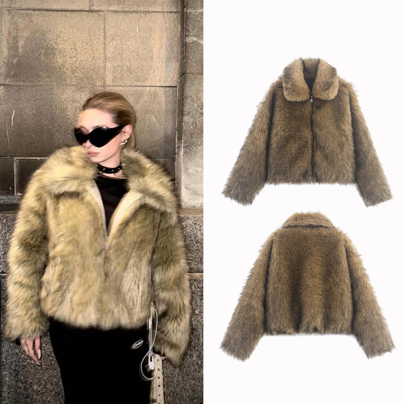 

2025 Women Faux Fur Jacket Coat Autumn Winter Furry Big Lapel Coats Jacket Loose Zipper Short Jackets Outerwear for Female