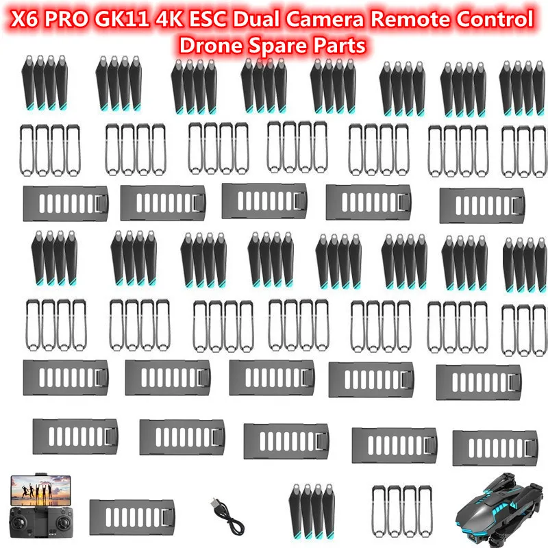 X6 PRO GK11 4K Camera WIFI FPV Remote Control RC Drone Quadcopter Spare Parts 750MAH Battery/Propeller/USB Line/Protect Frame