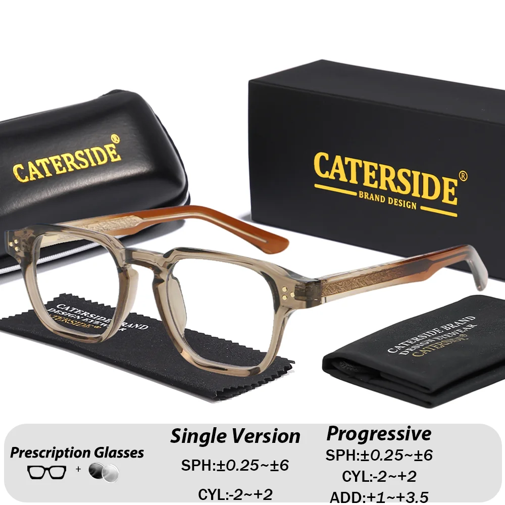 CATERSIDE Men Prescription Glasses Women Propionate Pin Temple Spring Hinge Optical Eyeglasses Business Office Myopia Eyewear