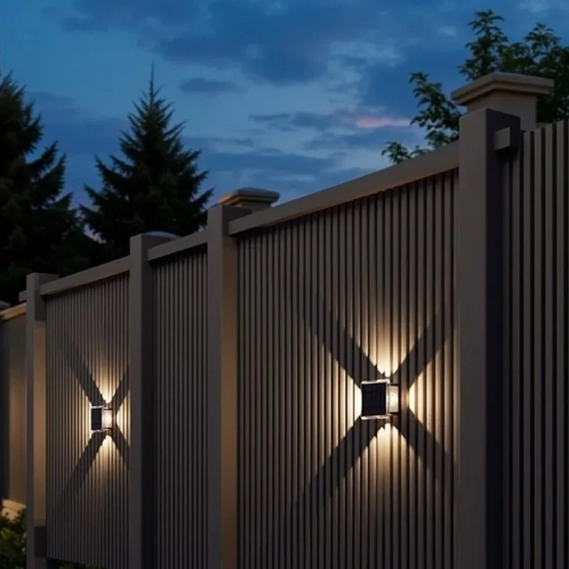 

IP65 Waterproof Solar Outdoor Fence Lights 4LED Warm & RGB Multi-color Up Down Wall Lighting for Garden Pathway Yard Decoration