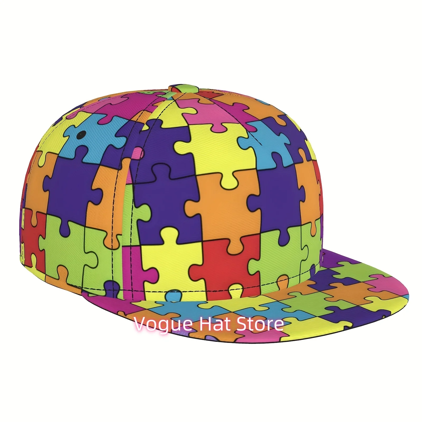 [Puzzle Baseball Caps] Unisex Baseball Caps - Colorful Puzzle Patterns, Hip-Hop Street Style, Flat-Brimmed Design, Adjustable Fi