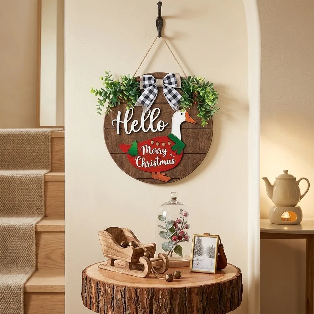 Wooden Goose Wreath 30cm Diameter with 13 Changeable Pieces For Rustic Farmhouse Porch Decor for Year Round Use