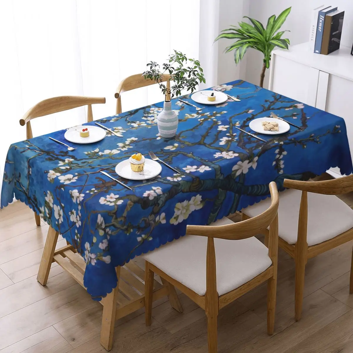 Custom Rectangular Oilproof Almond Blossom After Vincent Van Gogh Table Cover Flowers Painting Table Cloth Tablecloth for Dining