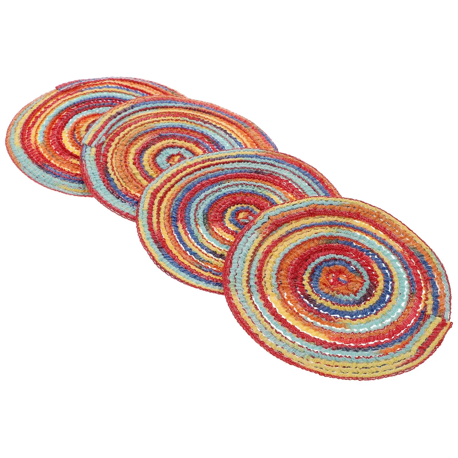 

4 Pcs Round Placemats Cotton Handwoven Dining Mats Insulation Coasters Plate Pads Protective Home Decor Lovely Mat