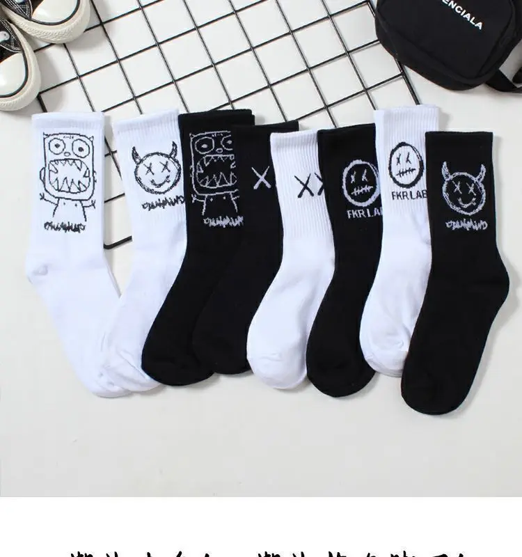 Men Women Socks Cotton Simplicity Anime Devil Grimace Harajuku White Black  Graffiti Fashion Long Funny Hip Hop Sox