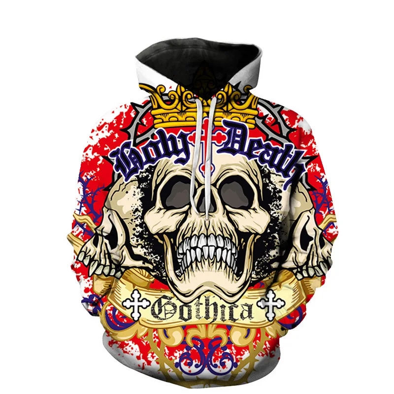 

Skull 3D Graphic Hoodies Men Women Creativity Casual Clothing Black Hooded Sweatshirts Personality Pullovers Spring Autumn Tops