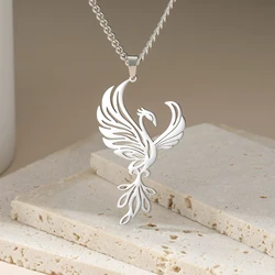VASSAGO Rising Phoenix Necklace for Women Stainless Steel Phoenix Fire Bird Pendant Necklace for Men Trendy Jewelry Gifts
