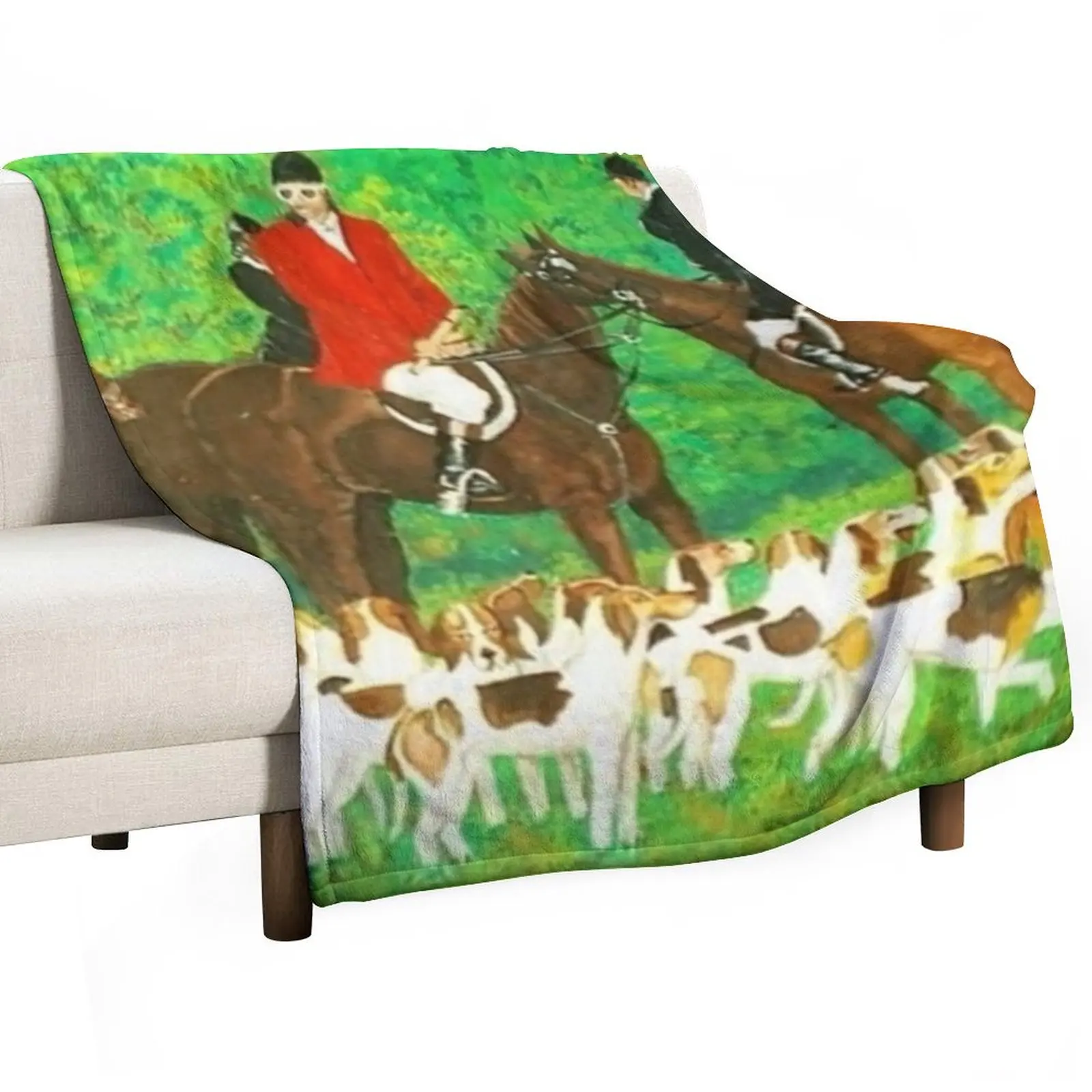 Foxhound Dogs and Horsemen Throw Blanket Custom Bed Bed covers Blankets