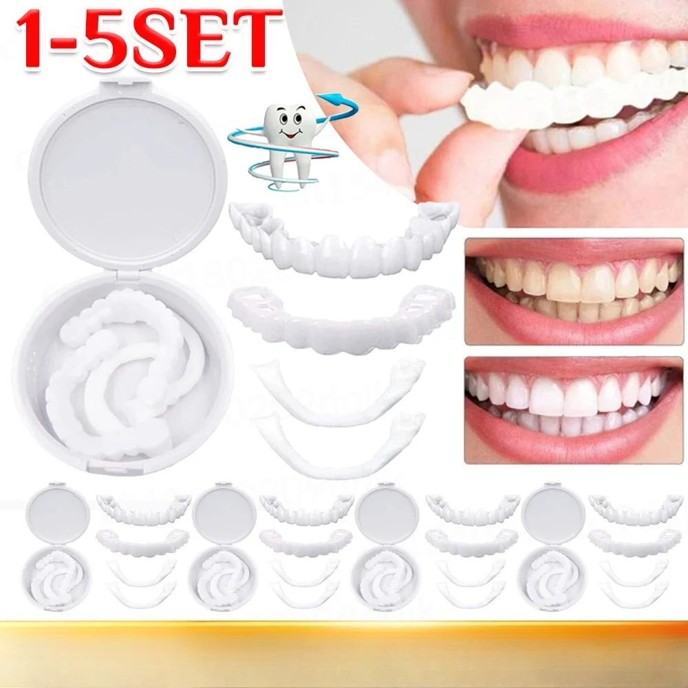 

1-5 комплектов временных косметических виниров для верхних и нижних зубов, накладки на зубы, фальшивые зубы, брекеты, накладки на верхние зубы, защелкивающиеся накладки на зубы