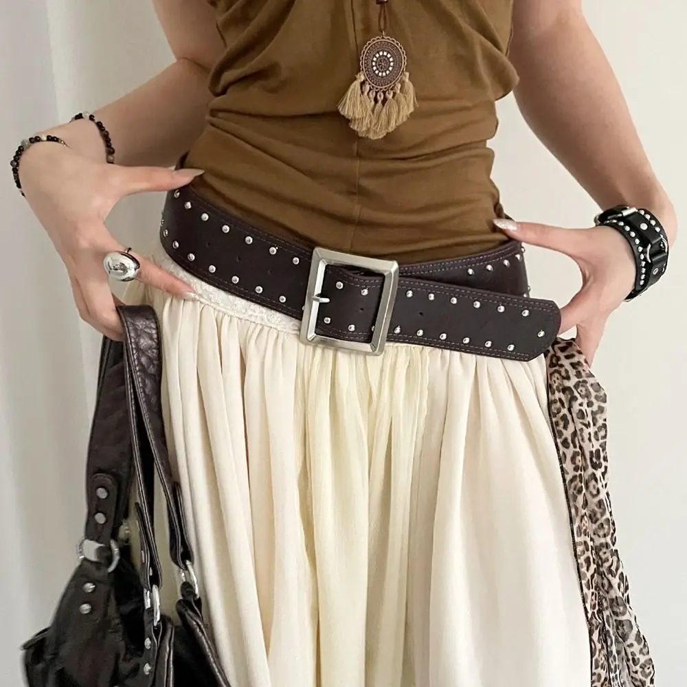 خمر مصمم واسعة حزام للنساء القوطية الشرير نمط برشام حزام الخصر Y2k فستان أمريكي حزام الجينز الفتيات حار #3