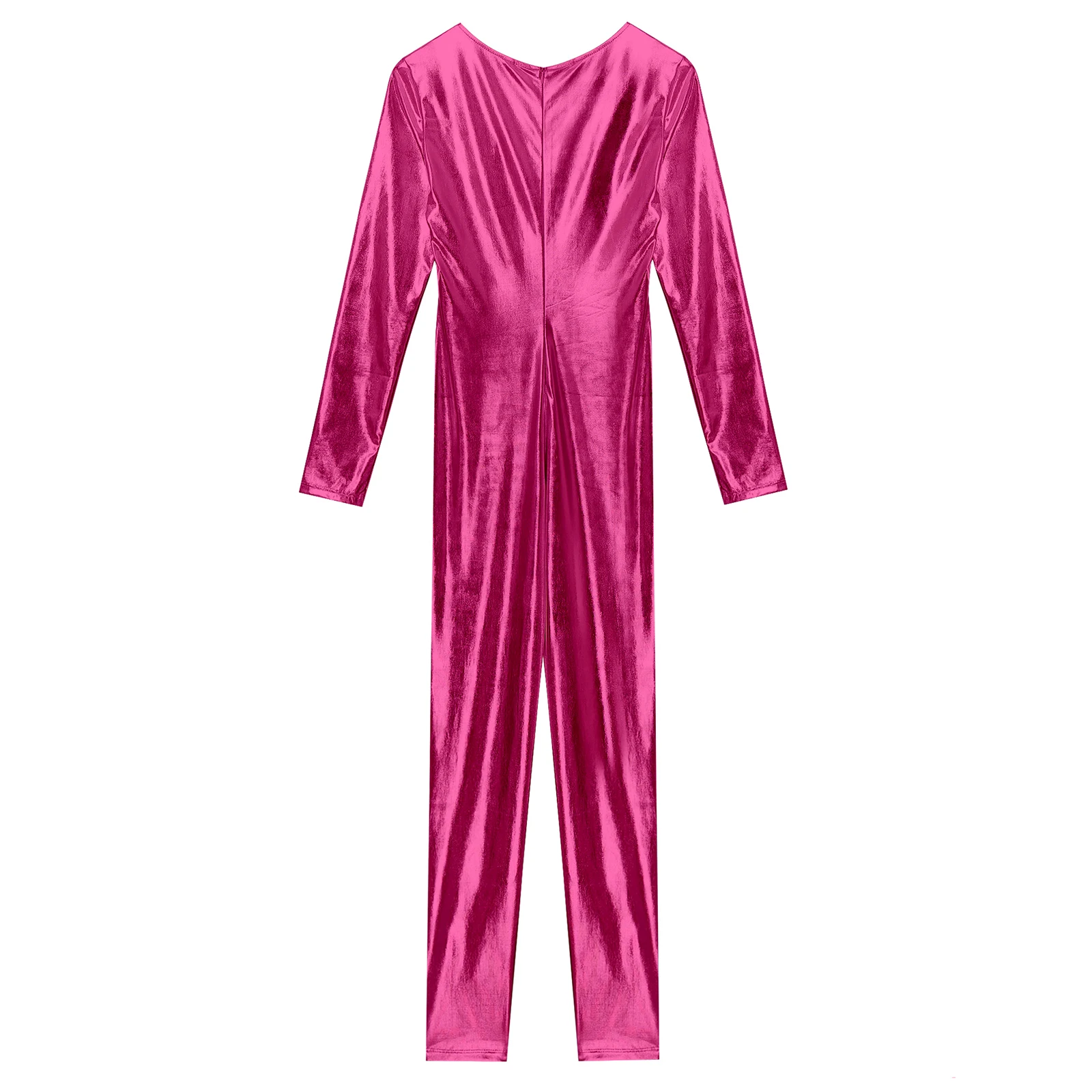 بدلة قفز نسائية معدنية لامعة Unitard Dancewear كم طويل سليم صالح كامل الجسم ارتداءها الجمباز كلوبوير مهرجان ازياء