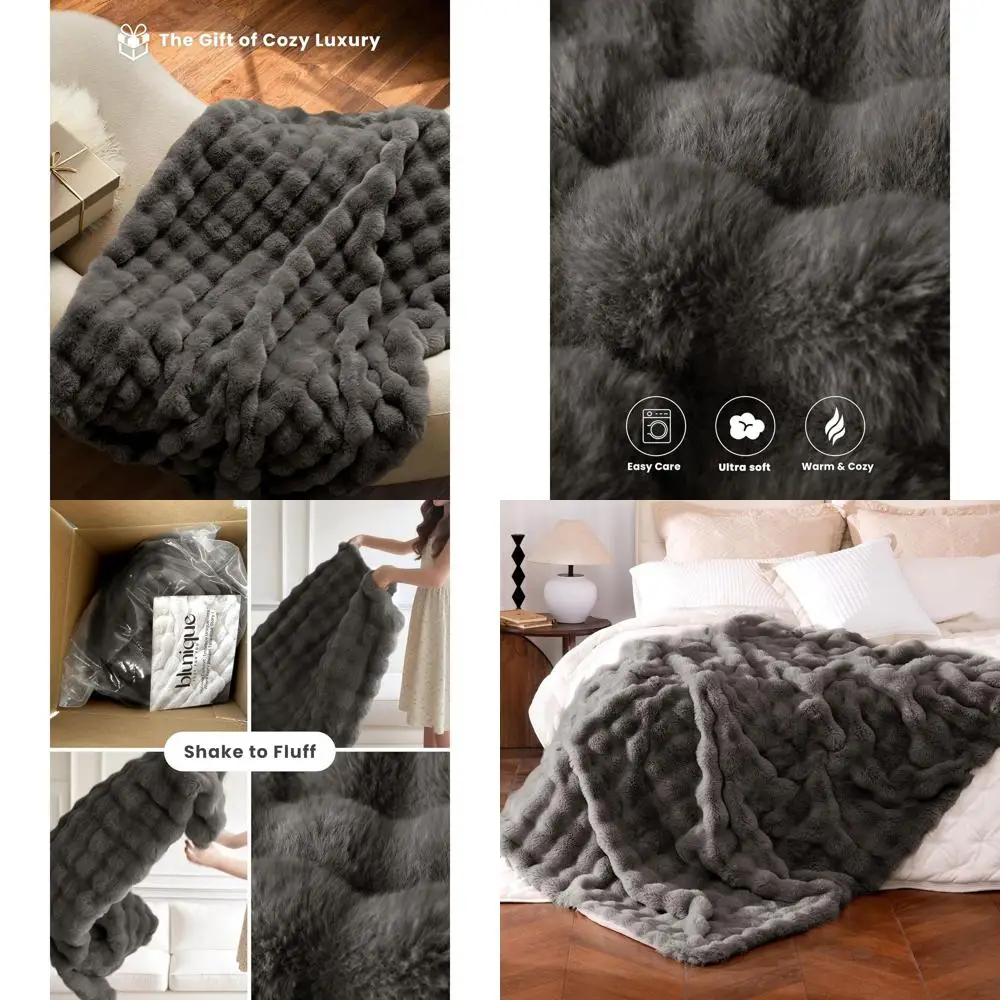 

Luxurious Dark Grey Oversized Faux Fur Blanket, Plush and Cozy, 60x80 for Home Decor
