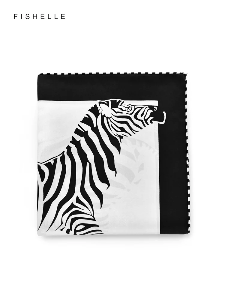 

New black white zebra printed natural silk scarf female head scarfs real silk bandana square hijab scarves ladies luxury shawl