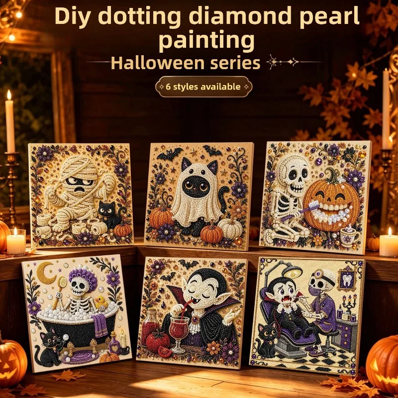 DIY Halloween 3D Pearl Diamond Painting Set Frame, Adults Cute Spooky Ghost Home Decor Wall Art