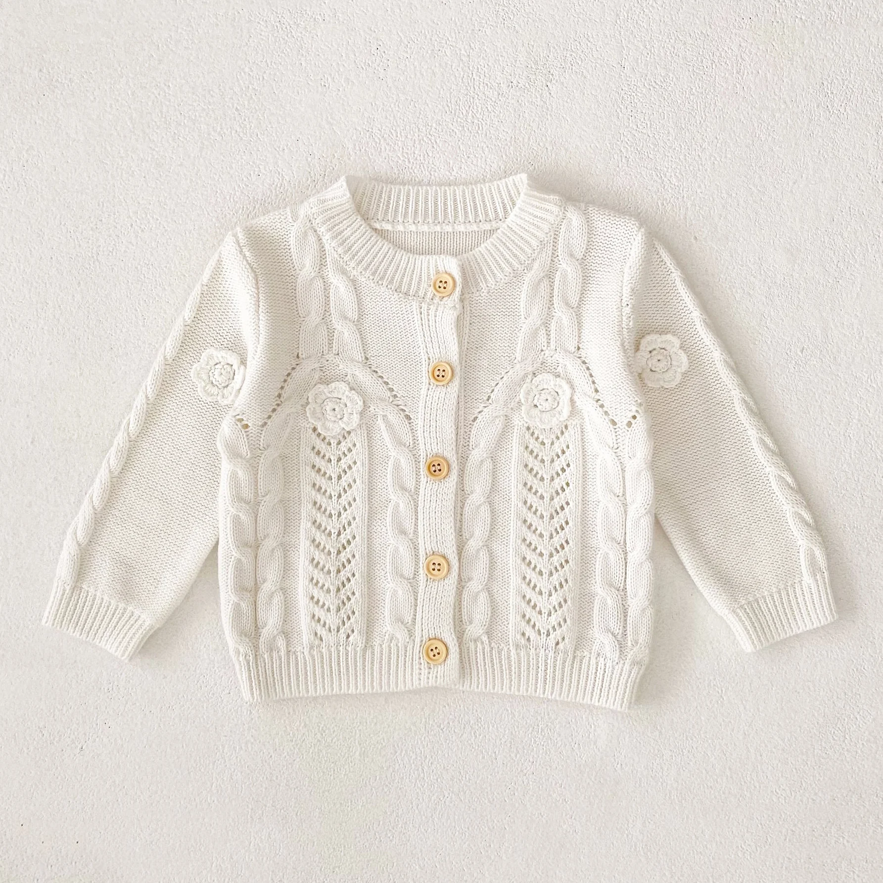 

0-3T Newborn Kid Baby Girl Sweater Cardigan Autumn Clothes Flower Embroidery Hollow Out Knitwear Coat Knit Top Outfit