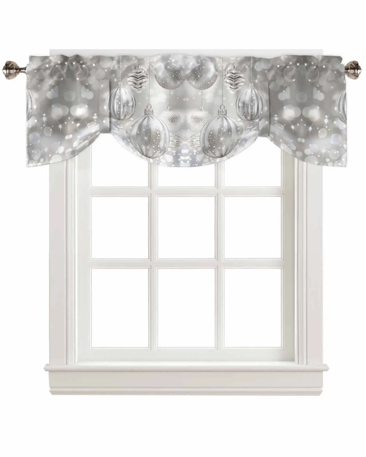 Christmas Gray Lights Window Curtain Living Room Kitchen Cabinet Tie-up Valance Curtain Rod Pocket Valance