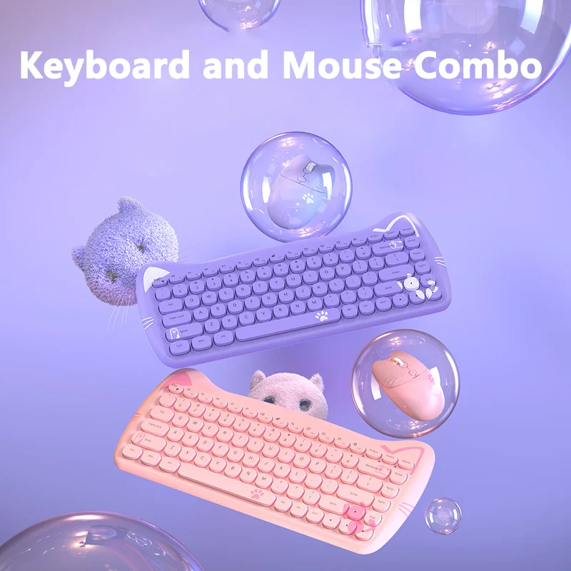 

2.4G Wireless Keyboard Mouse Combos Cat Shaped Keyboards and Mini Mouse 84 Key Keypad For Laptop Office Mac /Android / Windows