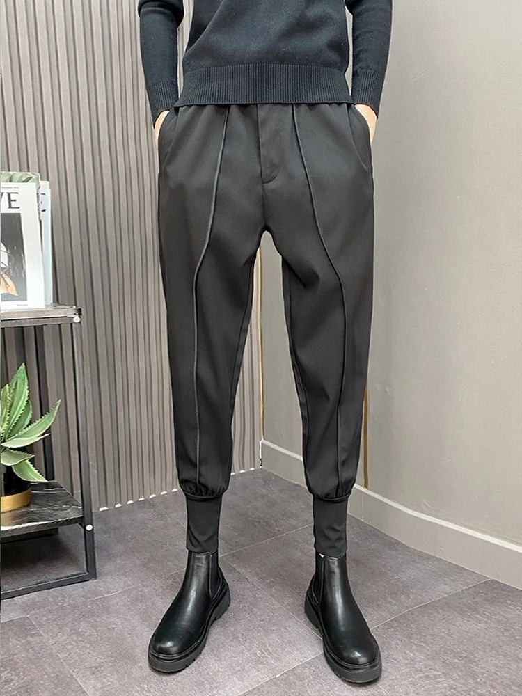 Black Harlan Draped Man Suits Pants Fluid 9 Cropped Fabric Designer Clothes Classic Trousers For Men Clothing Premium Up