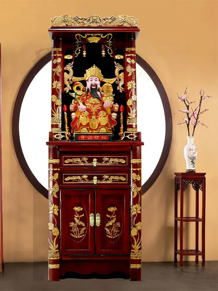 YY Solid Wood Buddha Niche Buddha Cabinet New Chinese Style Clothes Closet Shrine Ancestor Altar Cabinet Home