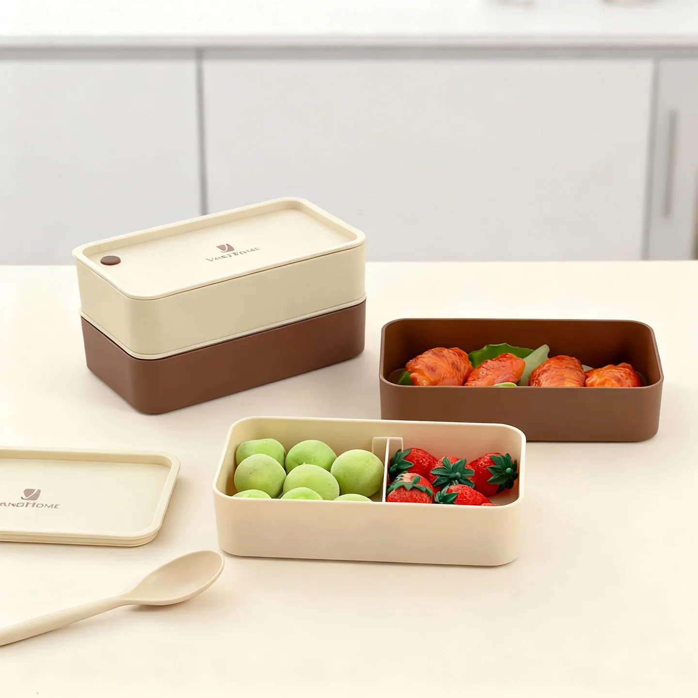 Microwave Plastic Divided Lunch Box For Kids Students 2 Grid