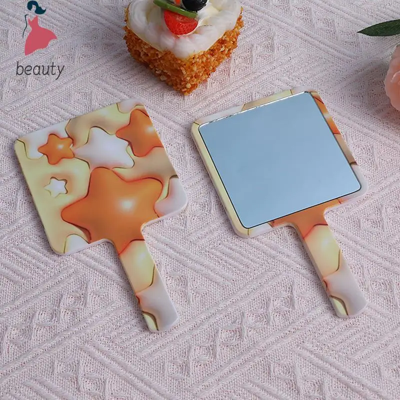 Espejo de maquillaje de mano cuadrado de estrella de cinco puntas con mango, espejo de mano, espejos compactos para salón de Spa, espejo cosmético