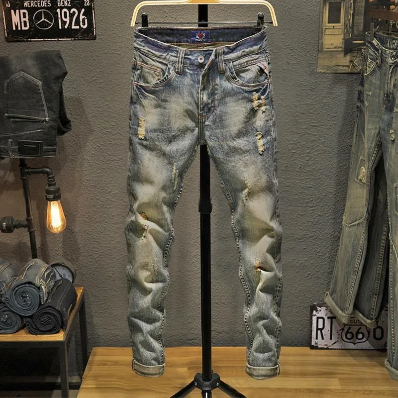 2023 Spring and Autumn New Fashion Trend Solid Color Elastic Jeans Men Casual Slim Comfortable High Quality Plus-Size Pants 36