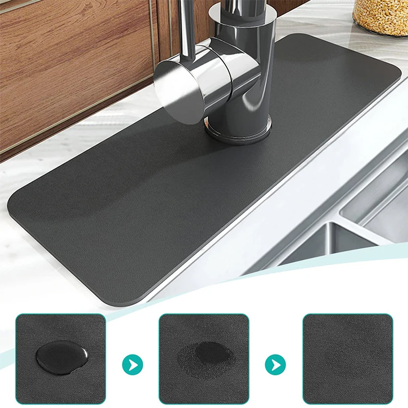 Upgraded Diatomite Sink Splash Guard Kitchen Faucet Absorbent Mat Drip Catcher Drying Faucet Pad for Counter Bathroom Bar Tools