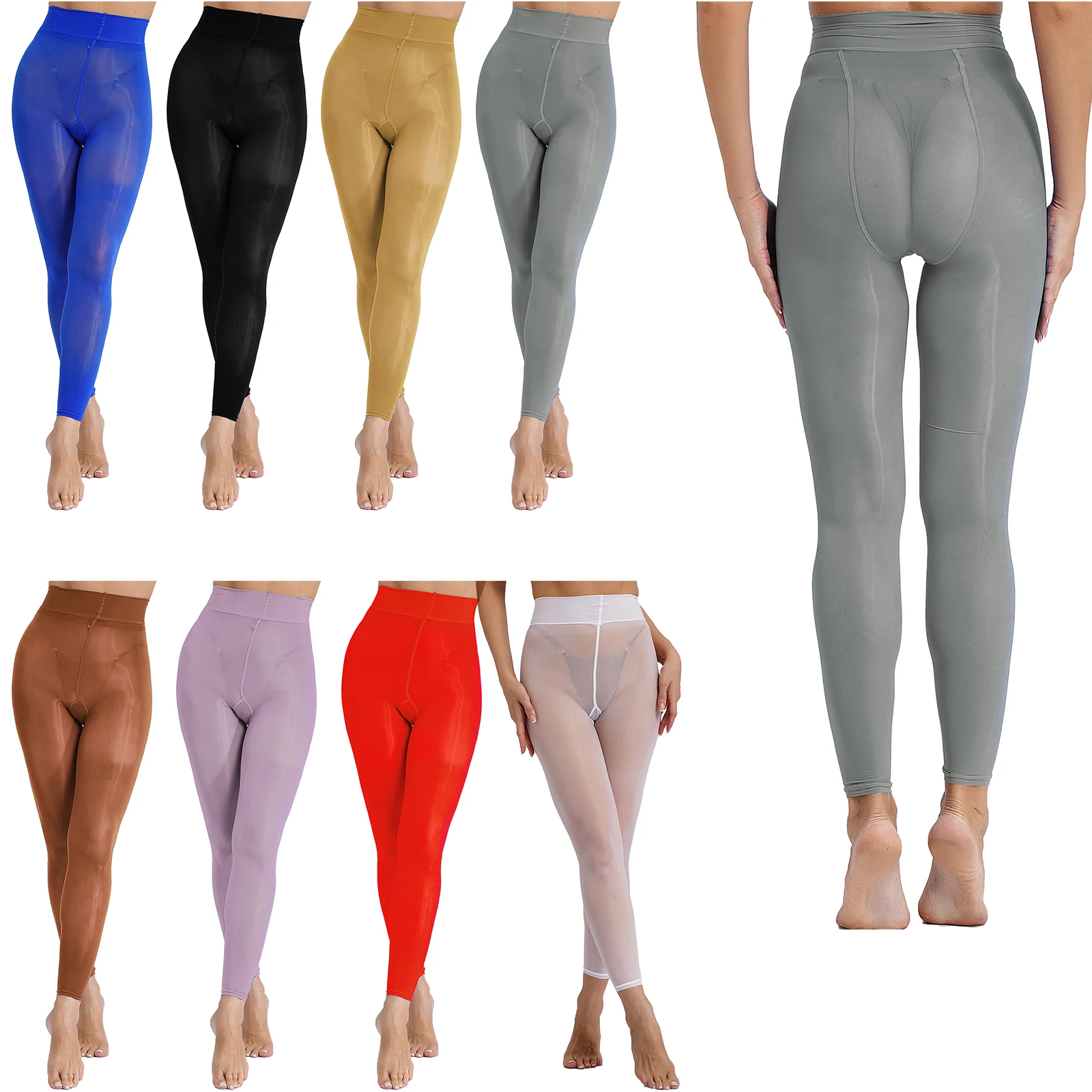 Shinny Seamless Pantyhose Women High Waist Skinny Pants Sexy Baselayer Tights Mesh Sheer Stockings Ultra-Thin Nylon Lingerie