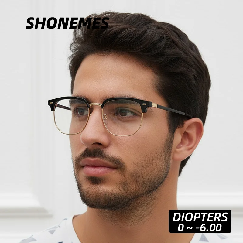 SHONEMES SHONEMES Polygon Men Myopia Glasses Stylish Women Shortsighted Eyewear Half Frame Myopic Eyeglasses Diopters -1.0 2 2.5 3 4 5 6 - Aliexpress Deal
