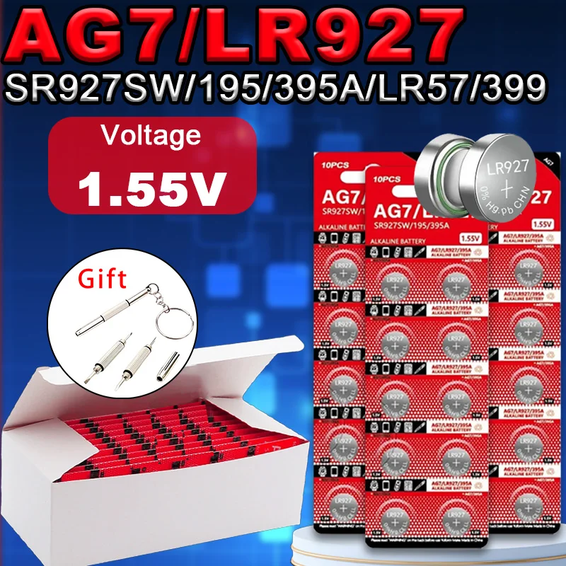 

Alkaline Silver Oxide Button Battery, Coin Cell, Toys, Remote Control, Calculators, AG7, LR927, SR927SW, 395, 1.55V