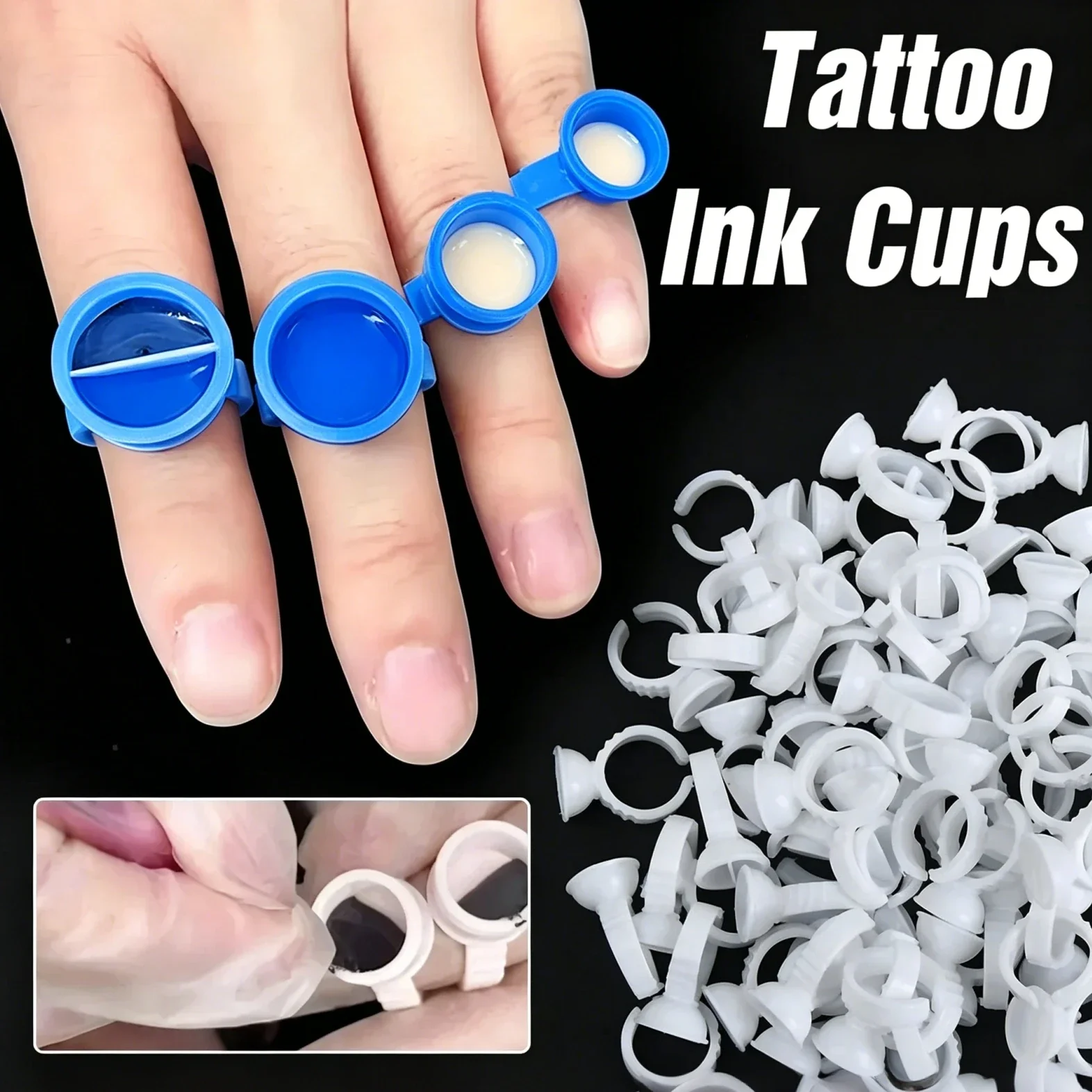Tattoo Ink Rings Cup Microblading Pigment Holder Divider Container S/M/L Eyebrow Makeup Tattoo Accessories 1000/500/100PCS