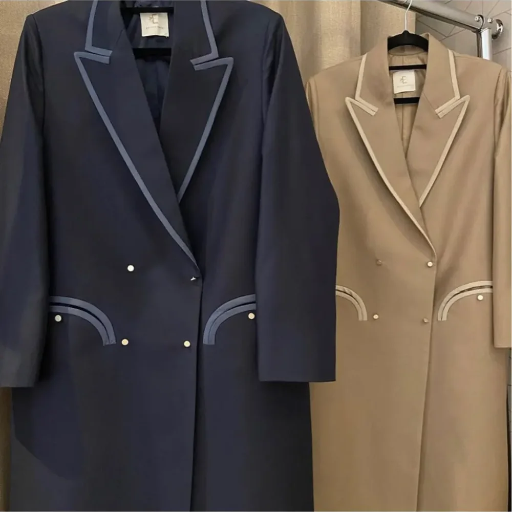 Blazer liso elegante para mujer, abrigo largo informal básico elegante para oficina, chaqueta cruzada con solapa de pico a la moda, solo 1 pieza Traf