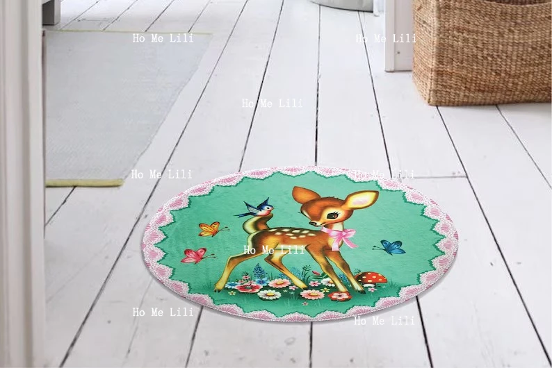 Darling Deer Decorative Flannel Floor Rug Vintage Style Bambi Bath Carpet Retro Kitsch Decorative Mat For Bedroom