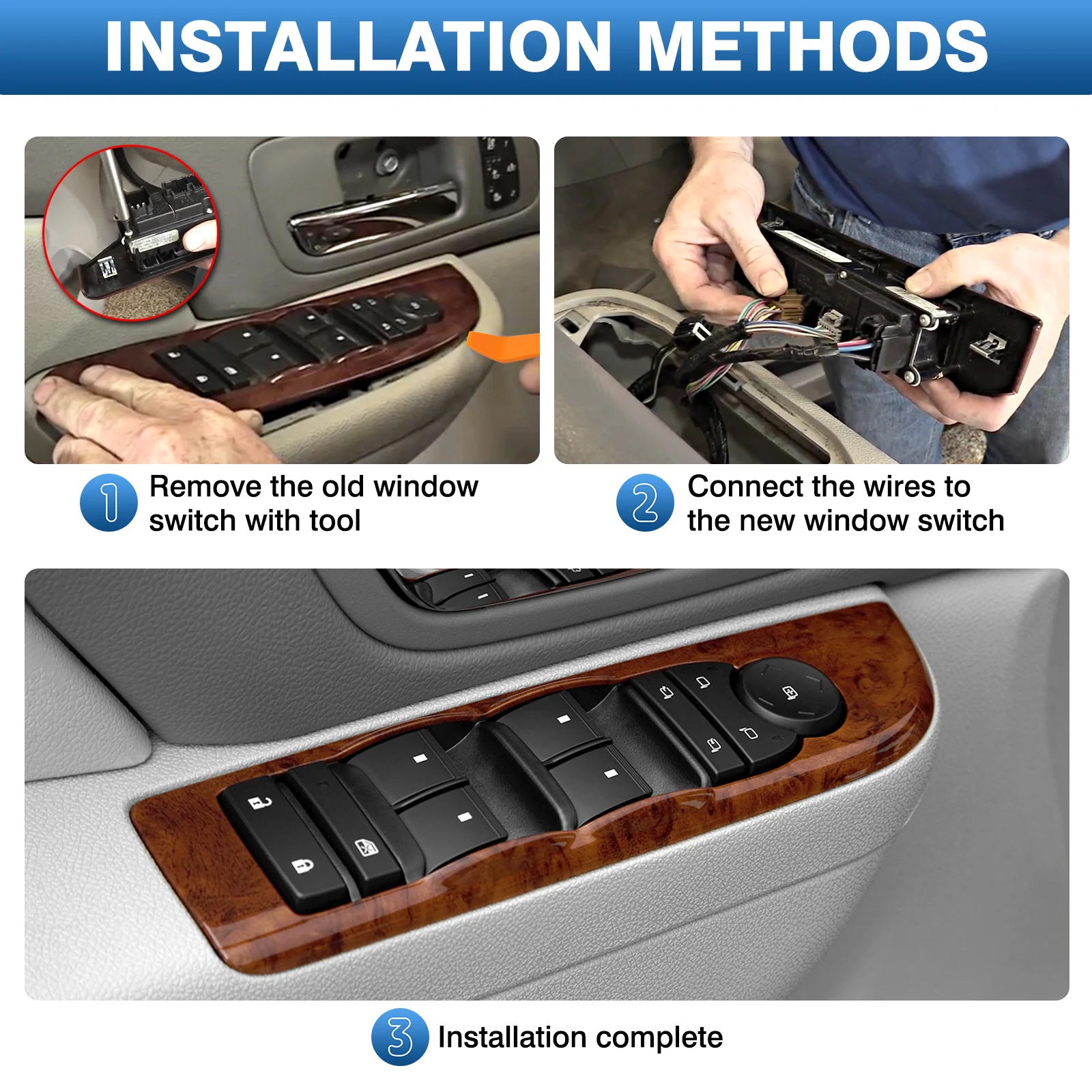 زر التحكم في مفتاح نافذة الطاقة الرئيسي مع السائق الأمامي الأيسر الخفيف لكاديلاك شيفروليه سيلفرادو جي إم سي سييرا يوكون 20835552 #5