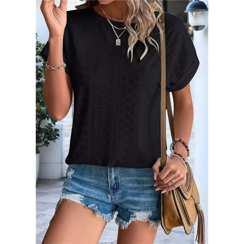 A94E-قمصان علوية نسائية بأكمام قصيرة وبلوزات للنساء، قمصان كاجوال بأكمام قصيرة