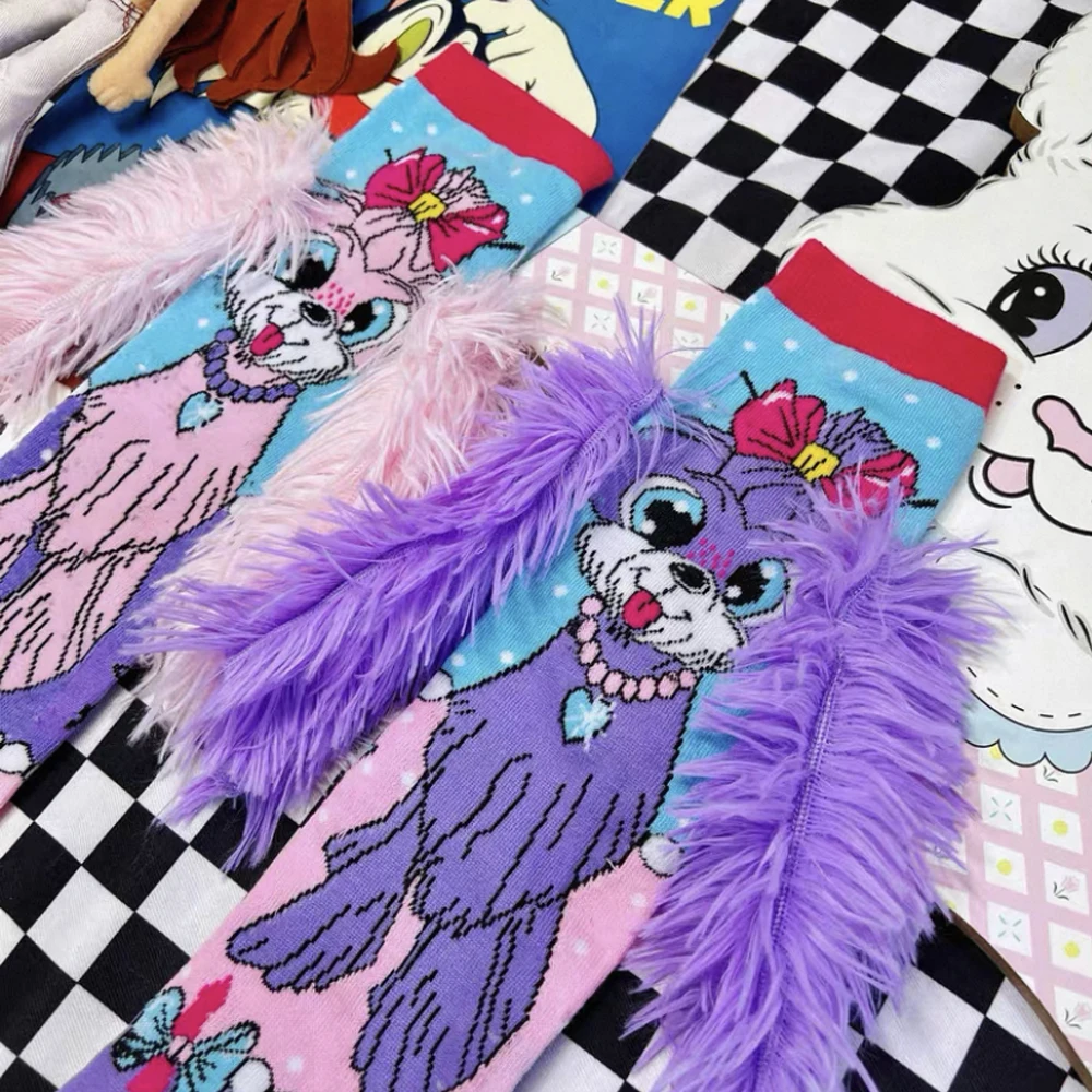 فكرة هدية عيد الميلاد: جوارب ممتعة بطبعة حيوانات للنساء، جوارب لطيفة مع جوارب طويلة للركبة بفيونكة وردية #3